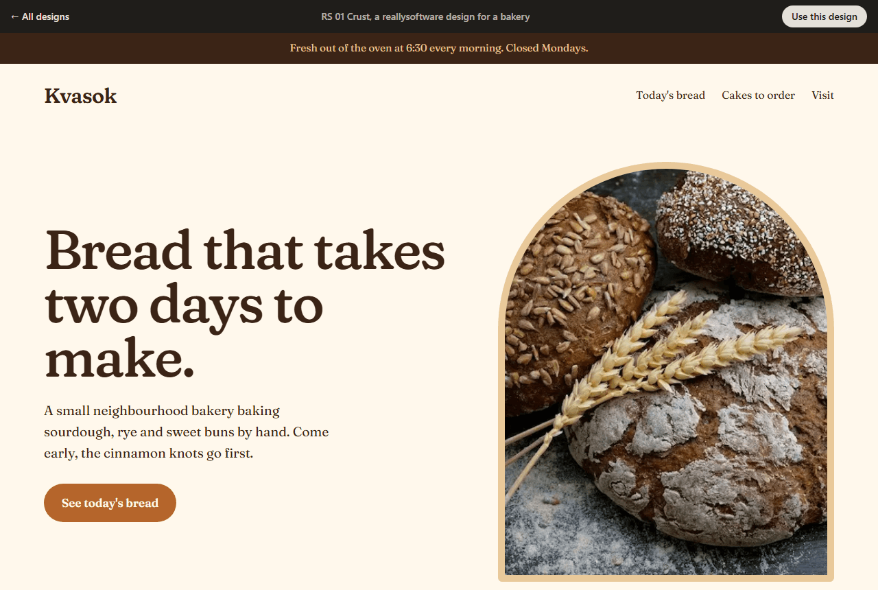 Kvasok Bakery, a bakery website