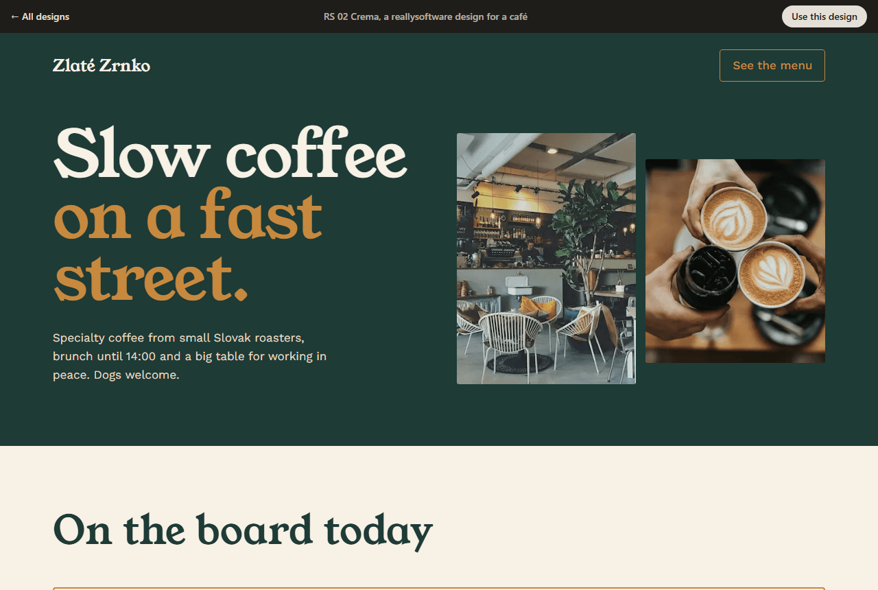 Zlate Zrnko Coffee, a café website