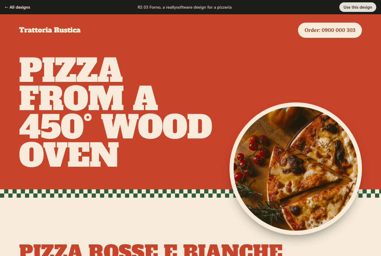 Trattoria Rustica, a pizzeria website