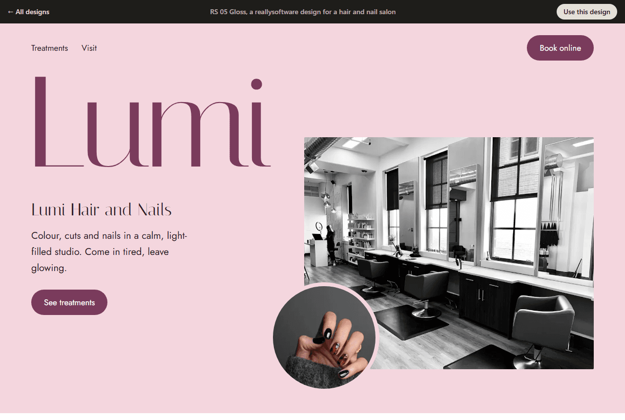 Lumi Hair and Nails, a hair and nail salon website
