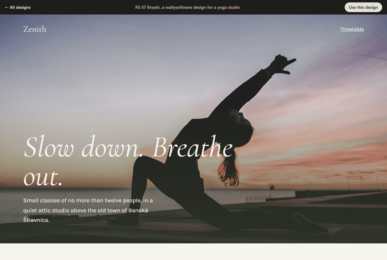 Zenith Studio, a yoga studio website